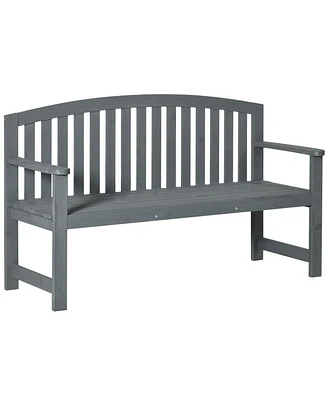 Streamdale Furniture 56" Outdoor Wood Bench, 2-Seater Garden Bench with Backrest and Armrest, Patio Bench for Patio, Porch, Poolside, Balcony, Gray