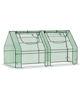 Streamdale Furniture 6' x 3' x 3' Portable Greenhouse, Garden Green House with 2 Pe/Plastic Covers, Steel Frame and 2 Roll Up Windows, Green