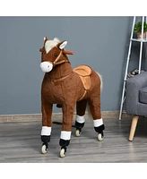 Kids Ride-on Walking Horse with Easy Rolling Wheels, Soft Huggable Body, & a Large Size for Kids 5-16 Years