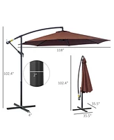 Simplie Fun 10' Cantilever Hanging Tilt Offset Patio Umbrella with Uv & Water Fighting Material and a Sturdy Stand, Brown