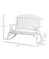 Outdoor Wooden Rocking Chair, Double-Person Rustic Adirondack Rocker with Slatted Seat, High Backrest, Armrests for Patio, Garden and Porch, White