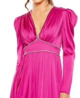 Mac Duggal Women's Rhinestone Trim Puff Sleeve Gathered Gown