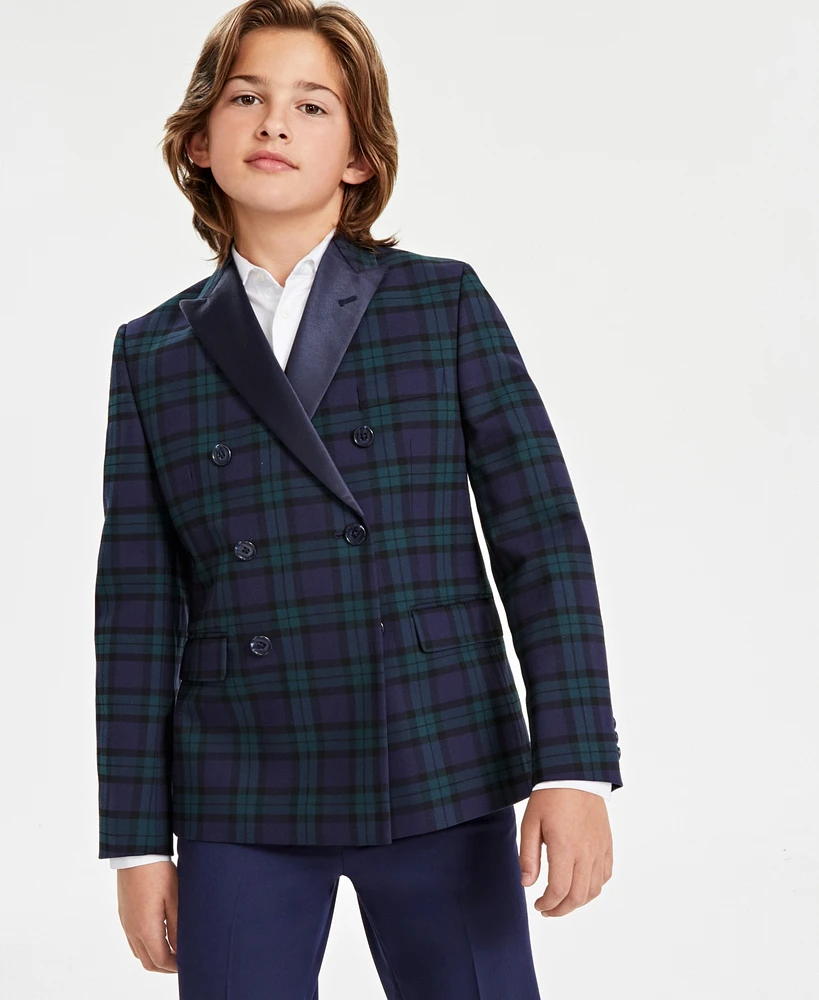 B by Brook Brothers Big Boys Plaid Double-Breasted Jacket