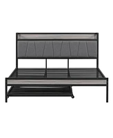 Slickblue Queen Metal Platform Bed Frame with Twin Trundle Versatile Space-Saving Solution