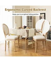 Gymax Dining Chair Set of 2 French Style Rubber Wood Kitchen Side Chair w/ Sponge Padding Beige