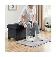 Ornavo Home Foldable Tufted 30 Inch Linen Bench Storage Ottoman with Legs