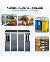 6x8ft Resin Outdoor Storage Shed with Two-Window and Floor, Black