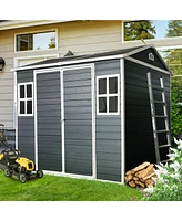 Streamdale Furniture 6x8ft Resin Outdoor Storage Shed with Two-Window and Floor, Black