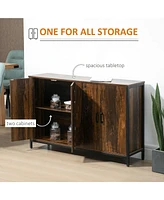 Industrial Sideboard Buffet Cabinet with Doors, Kitchen Cabinet, Coffee Bar Cabinet with Adjustable Shelves, Rustic Brown