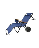 Streamdale Furniture Beach Cart Chairs With Wheels 2 in 1 Foldable Beach Lounge Chair With Integrated Wagon Pull Cart Perfect for Backyard Pool or Pic