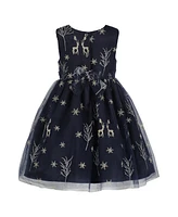 Blueberi Boulevard Toddler and Little Girls Fit-and-Flare Winter Deer Glitter Tulle Dress