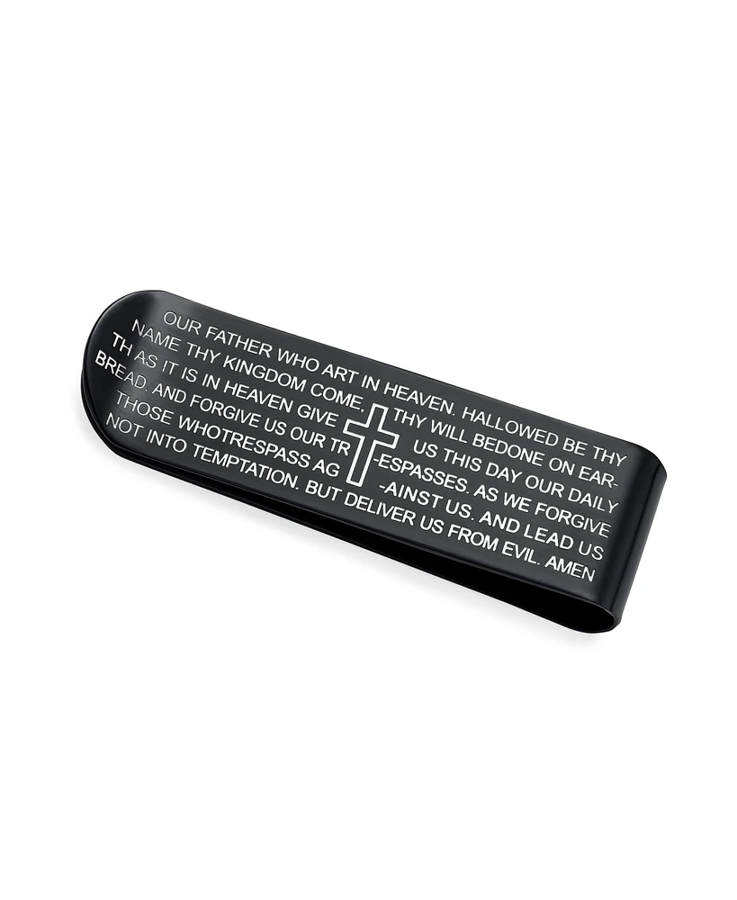 Bling Jewelry Our Father Lord's Prayer Cross Black Money Clip Stainless Steel