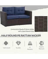 Streamdale Furniture 2 Piece Patio Wicker Corner Sofa Set, Outdoor Pe Rattan Furniture, with Curved Armrests and Padded Cushions for Balcony, Garden,