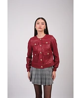 Furniq Uk Women's Leather Jacket, Burgundy, Created for Macy's