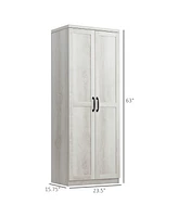 63" 2-Door Kitchen Pantry, Freestanding Storage Cabinet with 5-tier Shelving and 2 Adjustable Shelves for Dining Room, Antique White
