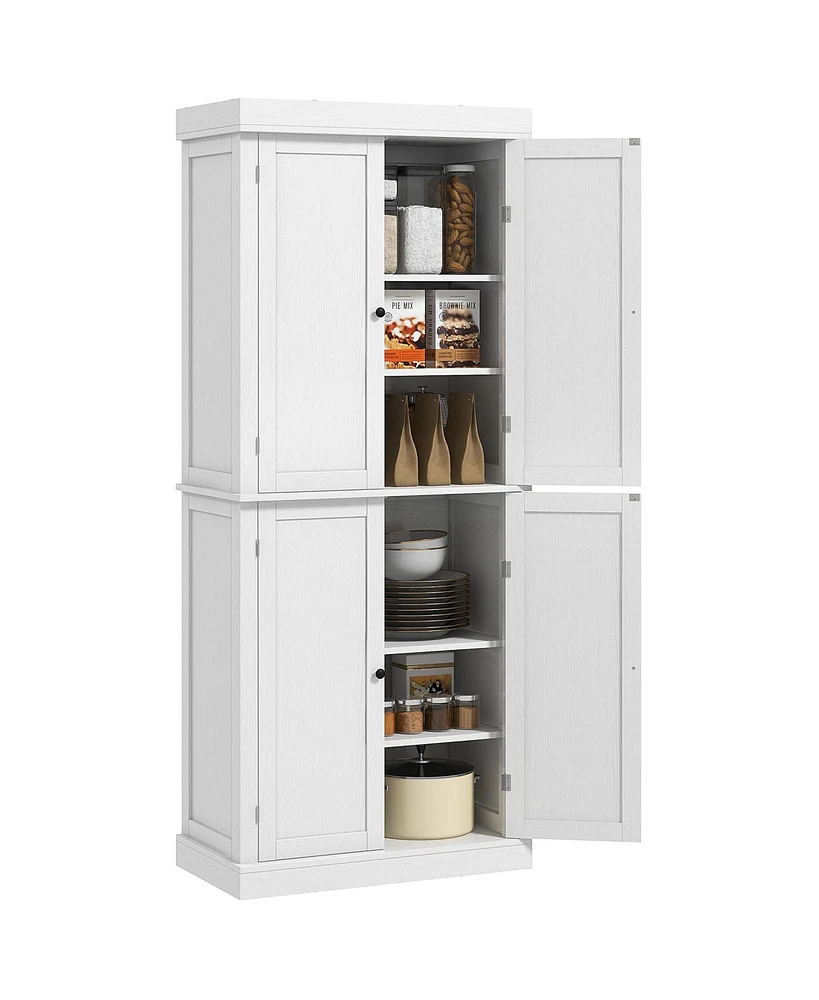 Streamdale Furniture 72.5" Freestanding Kitchen Pantry Cabinet, Tall Storage Cabinet with 4 Doors and 2 Adjustable Shelves for Dining Room, White Wood