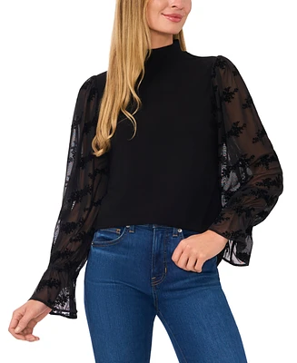 CeCe Women's Mock Neck Sheer-Sleeve Ruffled-Cuff Top