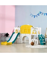 Streamdale Furniture 8 in 1 Toddler Slide for Kids Age 1-3 Years, Indoor Kids Slide Playset with Basketball Hoop, Climber, Telescope, Tunnel, Steering