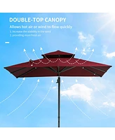 10ft Offset Patio Umbrella, Hanging Cantilever Umbrella, Square Shape, Aluminum Cross Base, Tilt, 360-Degree Rotation, Red