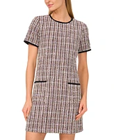 CeCe Women's Contrast-Trim Tweed Short-Sleeve Dress