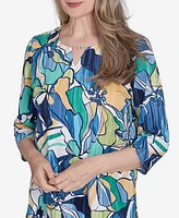 Alfred Dunner Petite Key Items Drama Floral Three Quarter Sleeve Tee