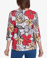 Alfred Dunner Petite Key Items Bold Floral Print Three Quarter Sleeve Tee