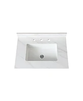 31 Inch Marble Vanity Top, White Vanity Top with Pre-drilled Faucet Holes, Bathroom Vanity Top with Undermount Rectangular Middle Sink and 4" Hei