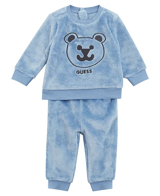 Guess Baby Boy Plush Velour Top and Pant, 2-Piece Set