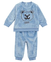 Guess Baby Boy Plush Velour Top and Pant, 2-Piece Set