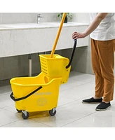 Streamdale Furniture Mop Bucket Cart with Side Press Wringer, Metal Handle and 34 Quart Capacity, Yellow