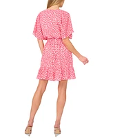 CeCe Women's Valentine Heart-Print Dolman Sleeve Tie-Waist Dress