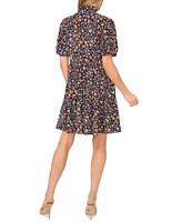 CeCe Women's Floral Ruffled Short Puff-Sleeve Dress