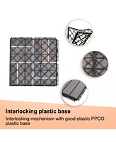 Pcs Interlocking Deck Tiles Checker Pattern, 12" x 12" Square Light Gray Acacia Hardwood Outdoor Flooring for Patio, Bancony, Pool Side