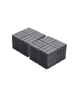 Pcs Interlocking Deck Tiles Checker Pattern, 12" x 12" Square Light Gray Acacia Hardwood Outdoor Flooring for Patio, Bancony, Pool Side