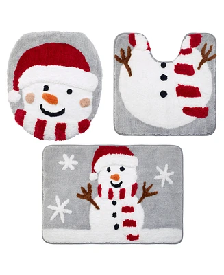 Avanti Snowman Flake Polyester Bath Rug Set