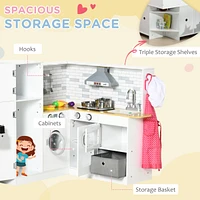 Simplie Fun Corner Play Kitchen Set with Sound Effects and Tons of Countertop Space, Large Wooden Kitchen with Washing Machine, Food Toys, Ice Maker,