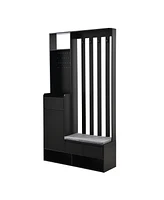 Contemporary 39.3" Wx70.8" H Hall Tree Storage with Cushioned Storage Bench, Multifunctional Hallway Shoe Cabinet with Pegboard, Modern Coat