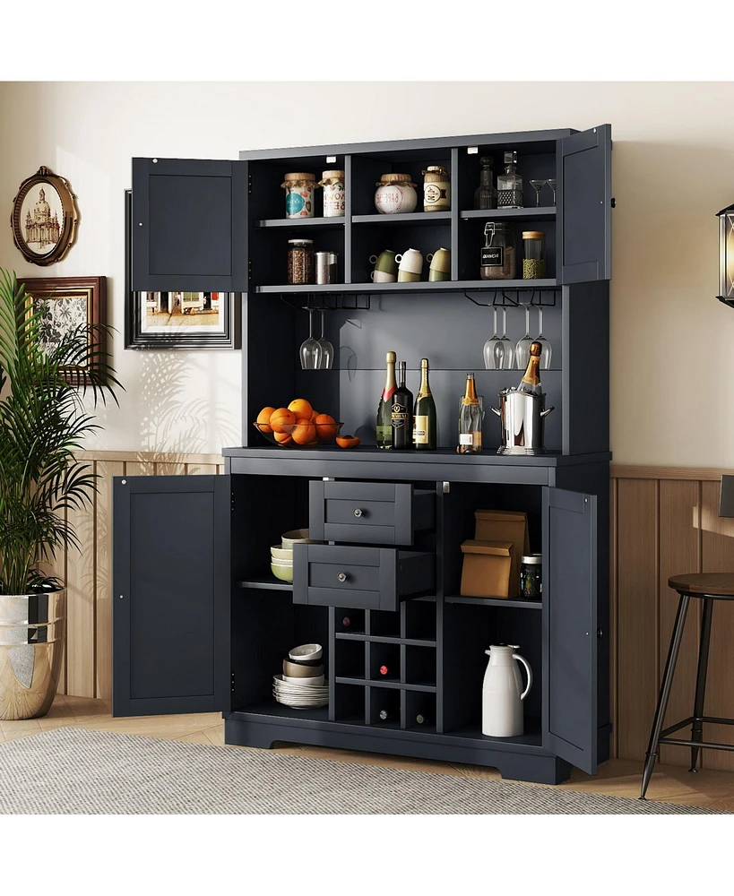 Simplie Fun Coffee Bar Cabinet Kitchen Cabinet with Storage, Farmhouse Wine Cabinet with Drawers shelves and cabinets, Buffet Cabinet Wine & Glass Rac