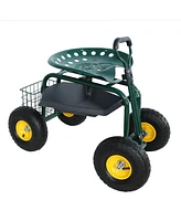 Garden trolley Rolling work chair with wheels, garden stool for planting, 360 degree swivel seat, station wagon scooter with steering handle and utili