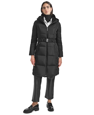 Calvin Klein Women's Diamond Quilted Side Belted Hooded Puffer Coat