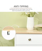 Sideboard with Solid Wood Countertop, Modern Kitchen Storage Cabinet, Coffee Bar Cabinet with 3 Drawers, Doors and Adjustable Shelf, White