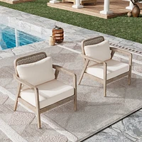 (Set Of 2) Outdoor Acacia Wood Patio Club Chair, Patio Furniture, Waterproof Thick Cushion Deep Seating for Porch, Garden, Backyard, Balcony, Weight C