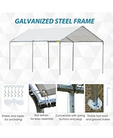 10'x20' Carport Heavy Duty Galvanized Car Canopy with Included Anchor Kit, 3 Reinforced Steel Cables, White