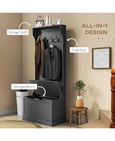 Streamdale Furniture 28" 3-In-1 Entryway Hall Tree with Storage Bench, Coat Rack with Four Hooks and Shoe Storage, Black