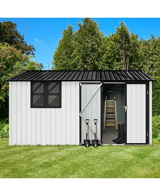 Streamdale Furniture Metal garden sheds 10ftx12ft outdoor storage sheds white+black with window