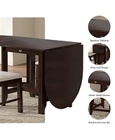 Streamdale Furniture Retro Drop-Leaf Table Rubber Wood Dining Table with Spacious Tabletop Small Drawer for Small Space Kitchen Dark Brown