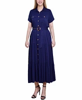 Ny Collection Women's Short Sleeve Midi Twill Dress