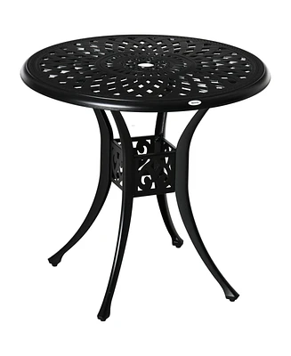 Simplie Fun 30" Round Patio Dining Table with Umbrella Hole, Antique Cast Aluminum Outdoor Bistro Table Only, Black