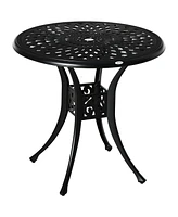 Simplie Fun 30" Round Patio Dining Table with Umbrella Hole, Antique Cast Aluminum Outdoor Bistro Table Only, Black