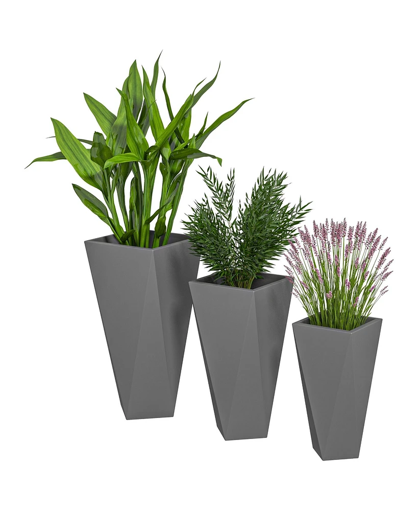 Streamdale Furniture Set of 3 Tall Planters, 28.75", 24.5", 20.5", MgO Indoor Outdoor Planters with Drainage Holes, Stackable Flower Pots for Garden,